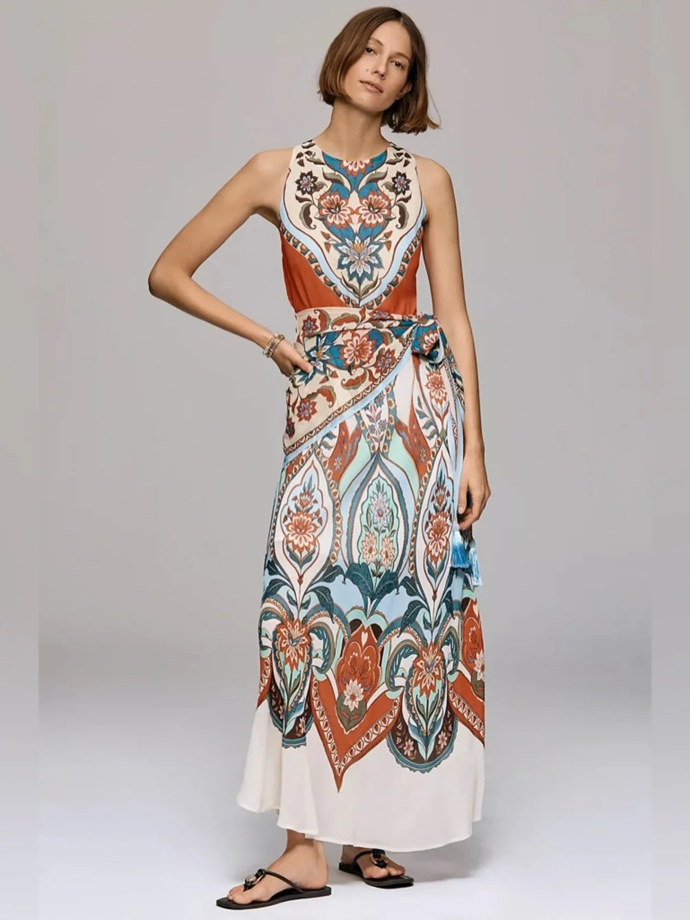 FARM Rio x Anthropologie Tie Scarf Printed Maxi Dress Size Small NWT - Picture 1 of 12